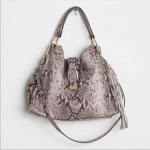GILI Stirrup Satchel Snake Embossed Leather